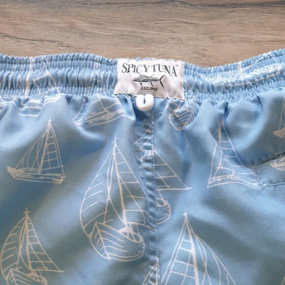 Spicy Tuna Men Sailboat Swim Trunks Mesh Lining Small 26 In Waist FLAW - Picture 7 of 7